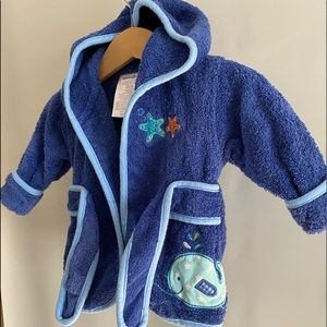 Babies R Us Cotton Hooded Bath Robe Whale Star Fish Embroidered